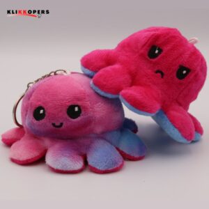  Emotie Knuffel - Octopus Knuffeltje - Mood Knuffel - Donker Roze Mix - Sleutelhanger