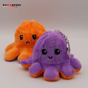  Emotie Knuffel - Octopus Knuffeltje - Mood Knuffel - Oranje Paars - Sleutelhanger