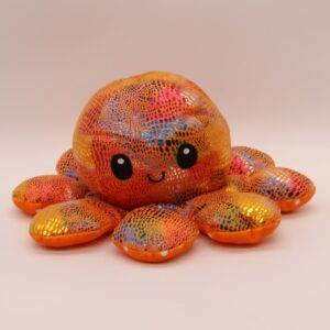  Emotie Knuffel -Grote XL- Octopus Knuffel 30cm - Mood Octopus - Mood Knuffel - Glitter Oranje Oranje