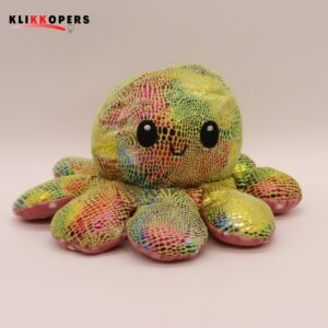  Emotie Knuffel -Grote- Octopus Knuffel - Mood Octopus - Mood Knuffel - Glitter Groen Roze Gold