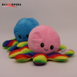  Emotie Knuffel -Grote- Octopus Knuffel - Mood Octopus - Mood Knuffel - Regenboog Blauw Roze