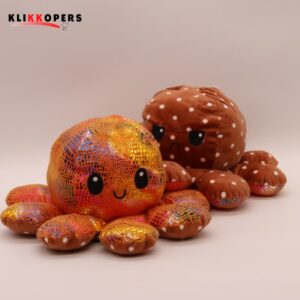  Emotie Knuffel -Grote- Octopus Knuffel - Mood Octopus - Mood Knuffel - Glitter Oranje Bruin
