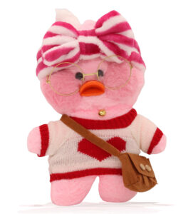  Paper Duck Knuffel – Lalafanfan Duck – Roze – Witte shirt met Gestreept hoofdbandje