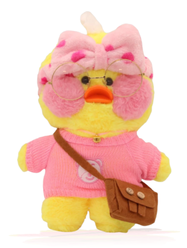 Paper Duck Knuffel – Lalafanfan Duck – Geel – Roze shirt met Roze hoofdbandje