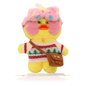  Paper Duck Knuffel – Lalafanfan Duck – Geel - Kerst shirt met Roze hoofdbandje