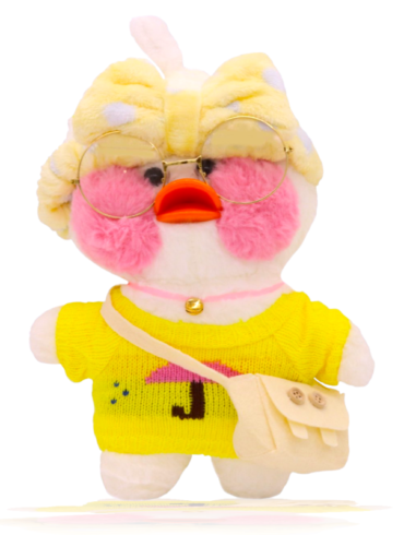 Paper Duck Knuffel – Lalafanfan Duck – Wit – Geel shirt met Geel hoofdbandje