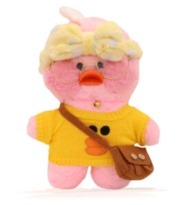  Paper Duck Knuffel - Lalafanfan Duck - Roze - Geel shirt met Geel hoofdbandje