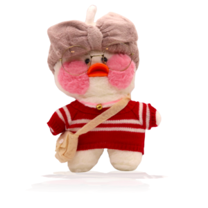  Paper Duck Knuffel - Lalafanfan Duck - Wit - Rood shirt met Grijs hoofdbandje