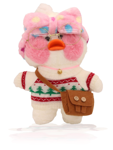 Paper Duck Knuffel – Lalafanfan Duck – Wit – Witte Kerst shirt met roze hoofdbandje